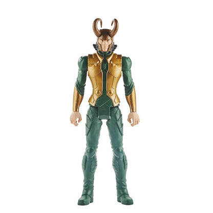 Action figure in green and gold costume on a white background Marvel Avengers Titan Hero Series Blast Gear Loki 12-Inch Action Figure by Hasbro