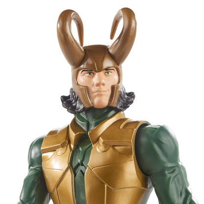 Action figure with a helmet and armor on a white background Marvel Avengers Titan Hero Series Blast Gear Loki 12-Inch Action Figure by Hasbro
