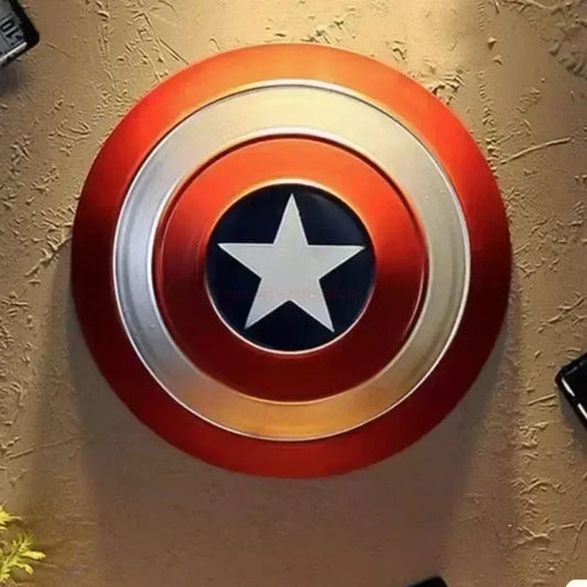 Captain America's shield on a textured wall Marvel Captain America 47.5cm Full Metal Prop Replica Shield
