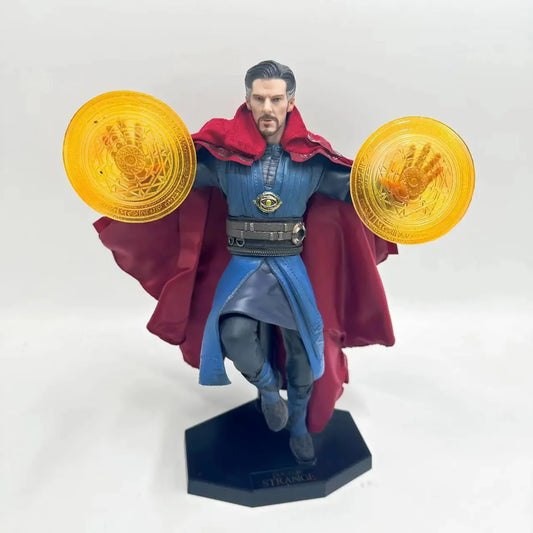 Superhero figurine with red cape and yellow discs on a white background Marvel Doctor Strange (Sorcerer Supreme Edition) 28cm Premium Figure by Crazy Toys