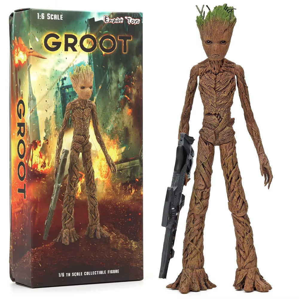 Groot action figure next to its packaging Marvel Guardians of the Galaxy Groot 1/6 Scale Premium Figure by Empire Toys