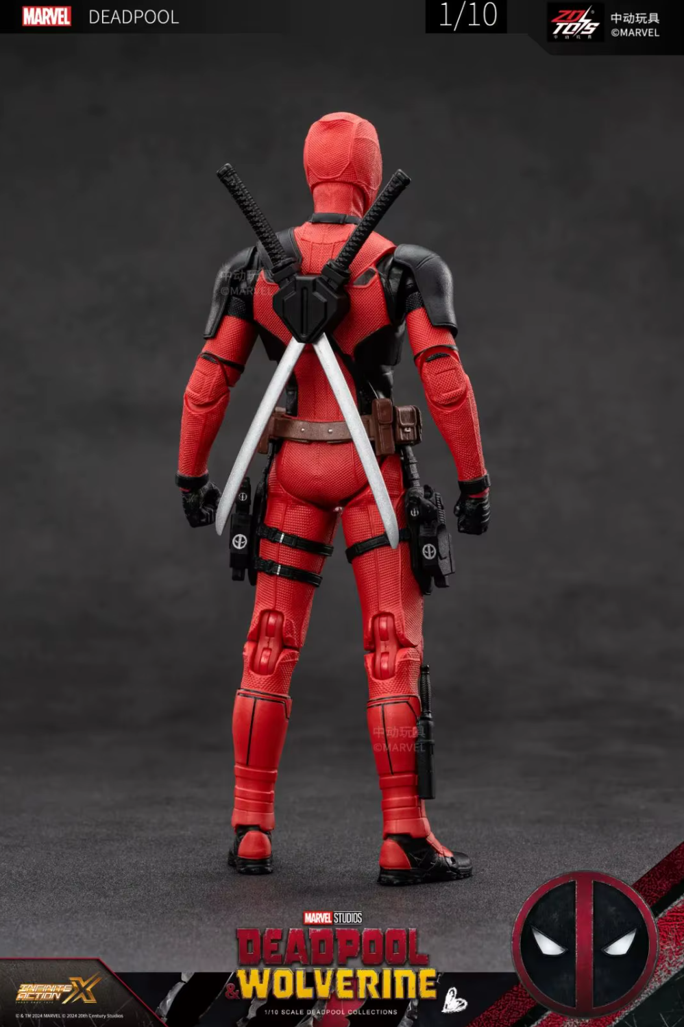 Deadpool action figure with dual swords on a dark background Marvel Studios Deadpool & Wolverine 1/10 Scale Premium Action Figures by ZD Toys