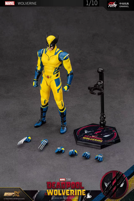 Marvel Deadpool Wolverine action figure with accessories on a gray background Marvel Studios Deadpool & Wolverine 1/10 Scale Premium Action Figures by ZD Toys