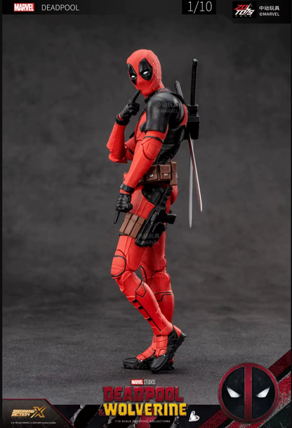 Deadpool action figure with a sword on a gray background Marvel Studios Deadpool & Wolverine 1/10 Scale Premium Action Figures by ZD Toys