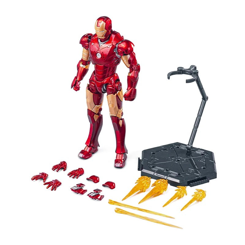 Toy figure of Iron Man with accessories on a white background Marvel Studios Iron Man (Hall of Armor Series: MK1 to MK7 Independent Releases & Definitive All-In Bundle) 1/12 Scale Premium Action Figures by FondJoy