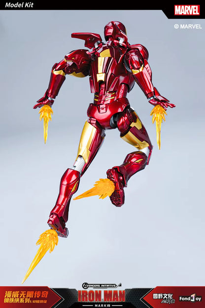 Marvel Iron Man model kit on a gray background Marvel Studios Iron Man (Hall of Armor Series: MK1 to MK7 Independent Releases & Definitive All-In Bundle) 1/12 Scale Premium Action Figures by FondJoy