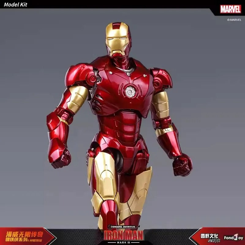 Red and gold Iron Man model kit on a gray background with Marvel branding. Marvel Studios Iron Man (Hall of Armor Series: MK1 to MK7 Independent Releases & Definitive All-In Bundle) 1/12 Scale Premium Action Figures by FondJoy