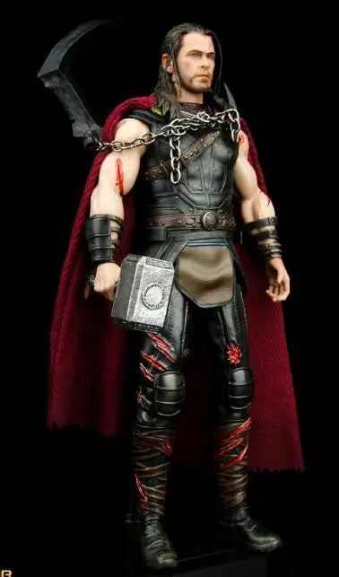 Action figure of a warrior with a red cape and chainmail on a black background Marvel Thor: Ragnarok (Surtur's Skull Edition) 1/6 Scale Premium Figure by Crazy Toys