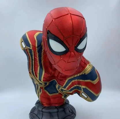 Spider-Man figurine in red and blue costume on a white background Marvel Universe Spider-Man 1:1 Life-Size Premium Portrait Bust