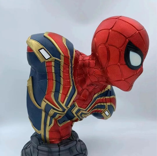 Spider-Man bust with Iron Man armor on a white background Marvel Universe Spider-Man 1:1 Life-Size Premium Portrait Bust