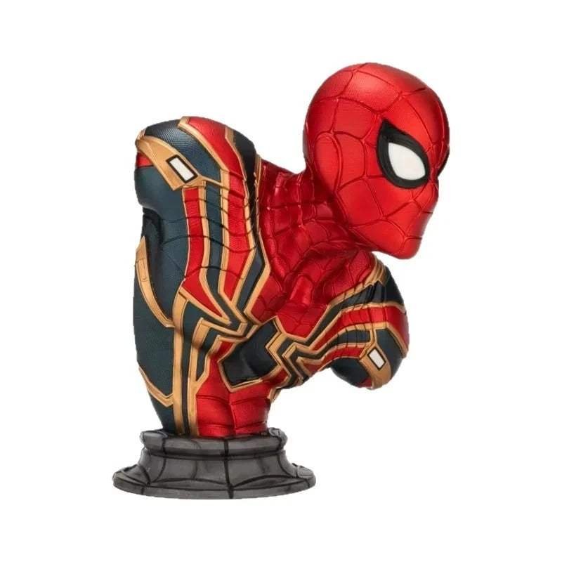 Spider-Man figurine in red, black, and gold on a white background Marvel Universe Spider-Man 1:1 Life-Size Premium Portrait Bust