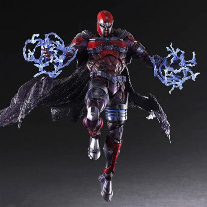 Superhero figure with red and black suit and blue energy effects on a dark background Marvel Universe Variant Play Arts Kai: Magneto 26cm Premium Action Figure by Square Enix