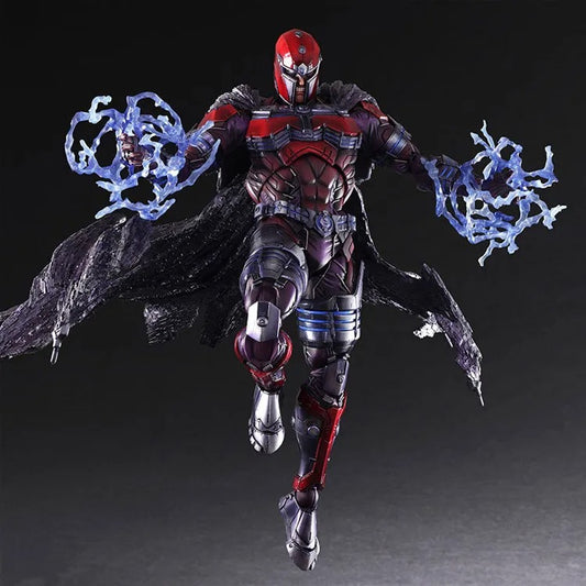 Superhero figure with red and black suit and blue energy effects on a dark background Marvel Universe Variant Play Arts Kai: Magneto 26cm Premium Action Figure by Square Enix