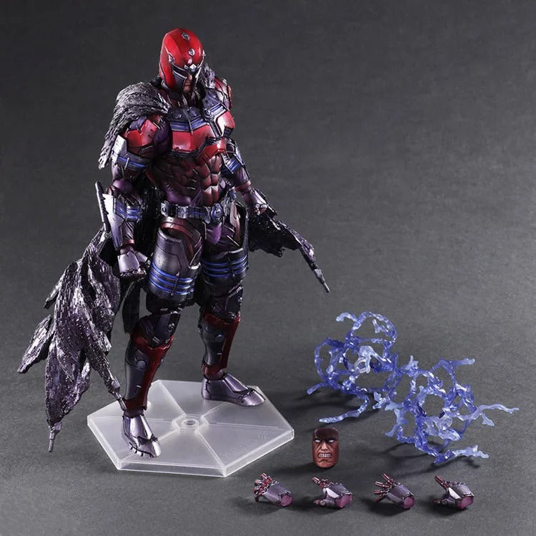 Action figure in red and black armor with accessories on a gray background Marvel Universe Variant Play Arts Kai: Magneto 26cm Premium Action Figure by Square Enix