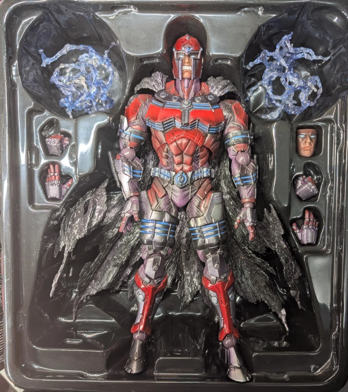 Action figure in a clear plastic packaging with additional figures inside Marvel Universe Variant Play Arts Kai: Magneto 26cm Premium Action Figure by Square Enix
