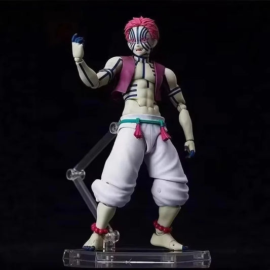 Action figure with pink hair and white outfit on a black background Max Factory figma Demon Slayer: Kimetsu no Yaiba: Akaza Authentic Premium Articulated Action Figure – Upper Rank Three