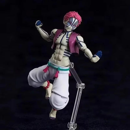 Action figure with pink hair and white outfit on a black background Max Factory figma Demon Slayer: Kimetsu no Yaiba: Akaza Authentic Premium Articulated Action Figure – Upper Rank Three