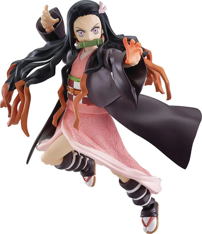 Action figure of an anime character with long black hair and a pink outfit on a white background Max Factory figma Demon Slayer: Kimetsu no Yaiba: Nezuko Kamado Authentic Premium Action Figure – Deluxe DX Edition