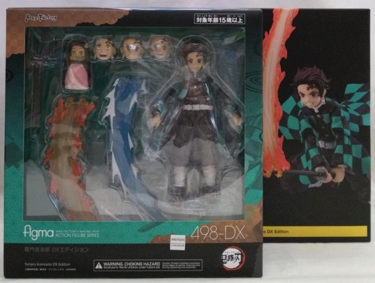 Figma action figure packaging with character illustration on a white background Max Factory figma Demon Slayer: Kimetsu no Yaiba: Tanjiro Kamado Authentic Premium Articulated Action Figure – Deluxe DX Edition
