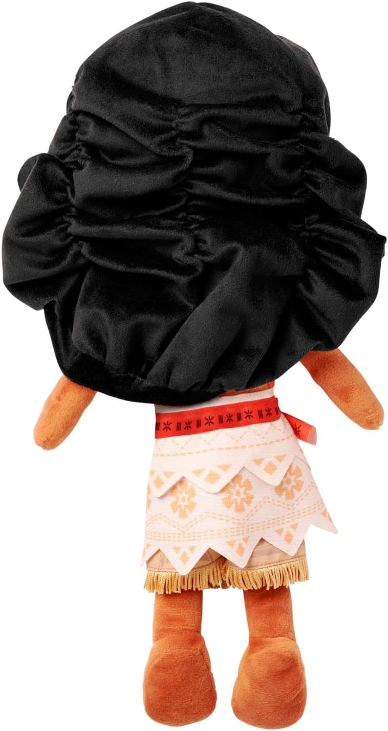 Plush toy with a black hood and orange body on a white background Official Disney Moana Wayfinder Princess – 14-Inch Premium Cotton Plush by Titantoons