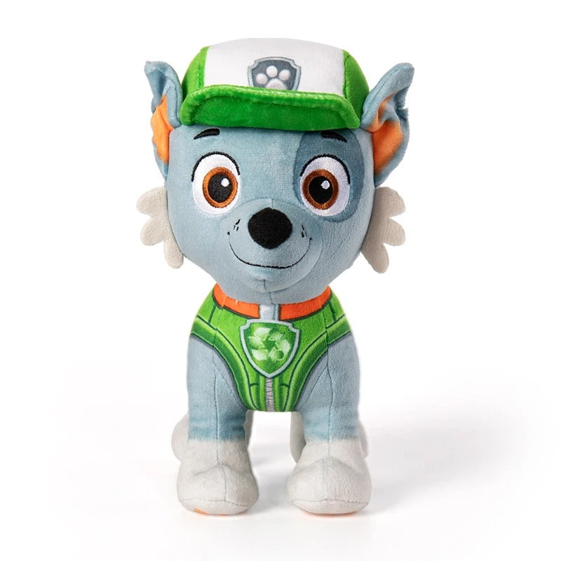 Plush toy with a character wearing a green and white hat and green outfit on a white background Official PAW Patrol Cozy Bedtime 6-Pack Bundle – Classic Everyday Edition Premium Cotton Plush Set by Titantoons