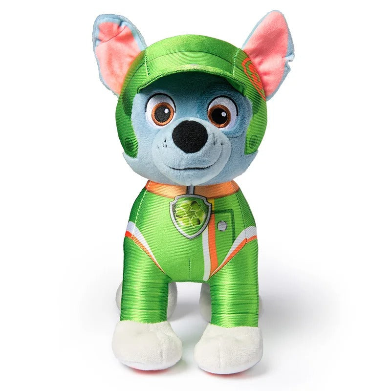 Plush toy resembling a character from a children's show with green outfit and helmet on a white background Official PAW Patrol Ultimate Rescue Squad 6-Pack Bundle – Uniform Edition Premium Cotton Plush Set by Titantoons