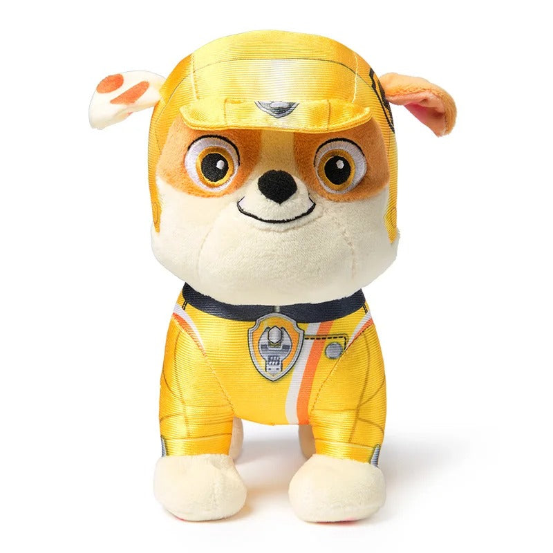 Plush toy dog in a yellow uniform with a helmet on a white background Official PAW Patrol Ultimate Rescue Squad 6-Pack Bundle – Uniform Edition Premium Cotton Plush Set by Titantoons