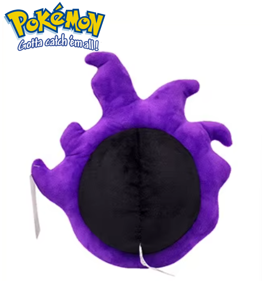 Purple plush hat with a black center on a white background, featuring the Pokémon logo. Official Pokémon Gastly Premium Cotton Plush by Titantoons – 11.5-Inch