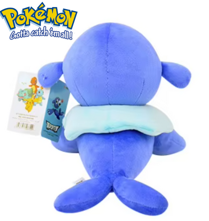Blue plush toy with a tag, featuring the Pokémon logo on a white background Official Pokémon Popplio Premium Cotton Plush by Titantoons – 10-Inch
