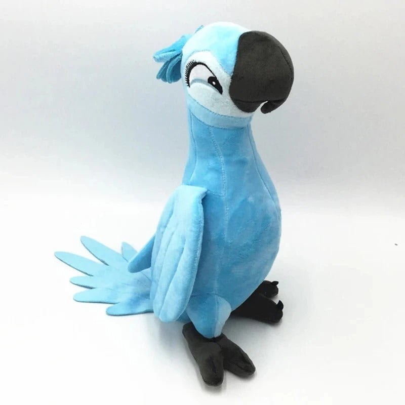 Blue parrot plush toy on a white background. Official Rio Blu & Jewel Premium Cotton Plush Collection by Titantoons