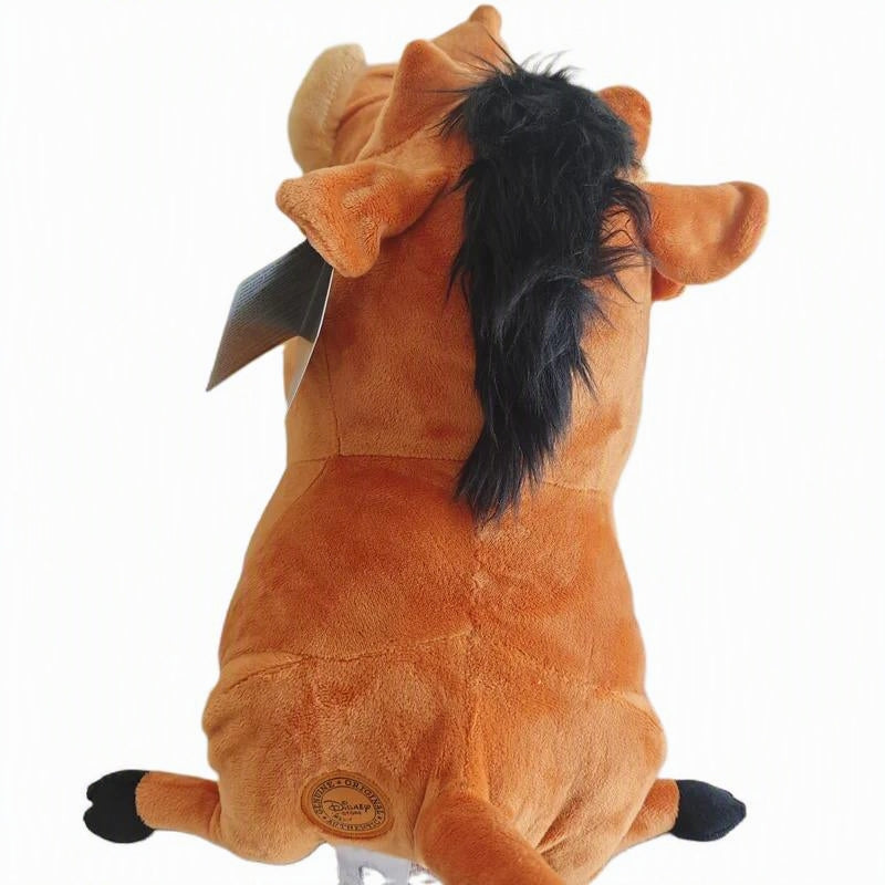 A plush toy of Simba from The Lion King, photographed from behind against a plain white background. The toy features Simba's orange-brown body, a black mane, and black hooves, with a Disney logo patch visible on its back. Official The Lion King Pumbaa Premium Cotton Plush by Titantoons back