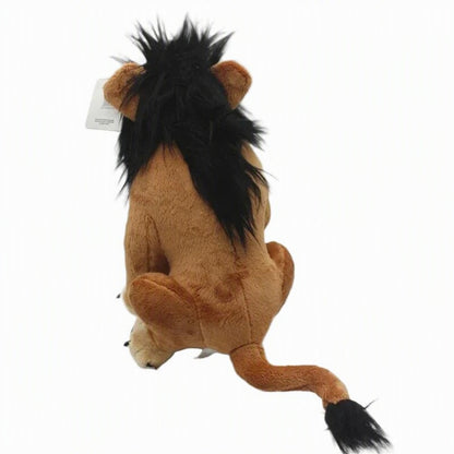 A plush lion toy shown from the back, featuring a tan body, black mane, and black-tipped tail, photographed on a plain white background. Official The Lion King Scar Premium Cotton Plush by Titantoons back