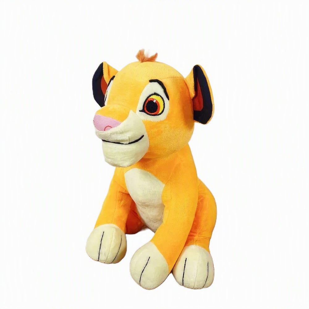 A plush toy of Simba from The Lion King, sitting and facing slightly to the left, on a solid white background. Official The Lion King Simba & Nala Premium Cotton Plush Collection by Titantoons simba side