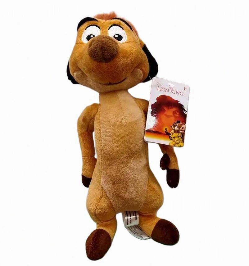 A plush toy of Simba the lion from Disney's The Lion King, standing upright on a white background with its retail tag attached. Official The Lion King Timon Premium Cotton Plush by Titantoons