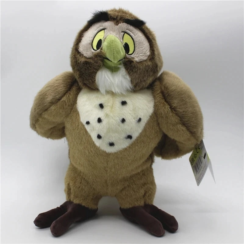 Plush owl toy with a tag on a white background. Official Winnie the Pooh & Friends Premium Cotton Plush Collection by Titantoons – Individual Storybook Characters or Complete 9-Piece Heirloom Nursery Set