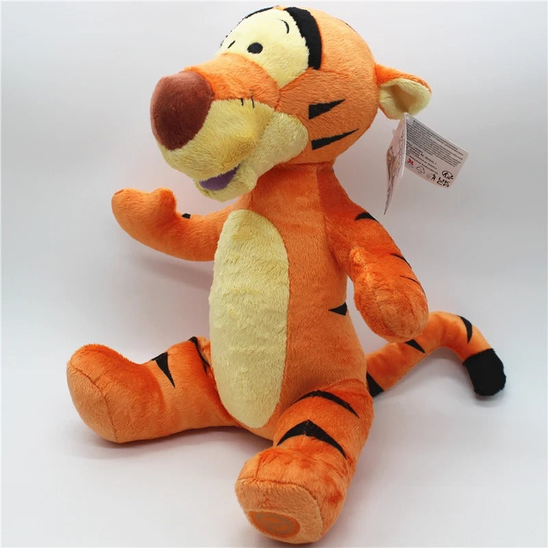 Plush toy resembling a tiger character with a tag on a white background. Official Winnie the Pooh & Friends Premium Cotton Plush Collection by Titantoons