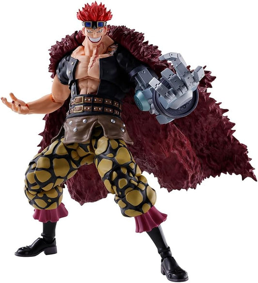 Action figure with red hair and a large weapon on a white background One Piece: Eustass Kid (The Raid on Onigashima Ver.) Authentic S.H. Figuarts Fully Articulated Action Figure by Bandai Spirits