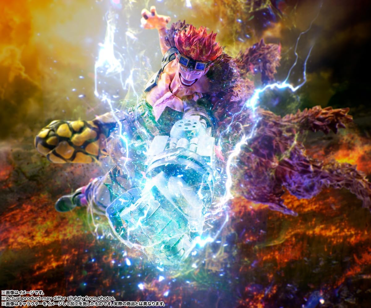 Character with a turtle and energy effects in a fantasy setting One Piece: Eustass Kid (The Raid on Onigashima Ver.) Authentic S.H. Figuarts Fully Articulated Action Figure by Bandai Spirits