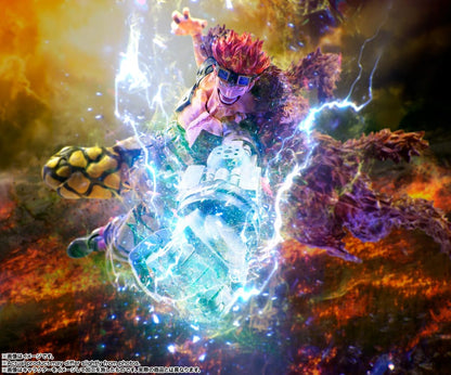 Character with a turtle and energy effects in a fantasy setting One Piece: Eustass Kid (The Raid on Onigashima Ver.) Authentic S.H. Figuarts Fully Articulated Action Figure by Bandai Spirits