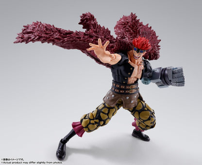 Action figure with red hair and a dynamic pose on a gray background One Piece: Eustass Kid (The Raid on Onigashima Ver.) Authentic S.H. Figuarts Fully Articulated Action Figure by Bandai Spirits