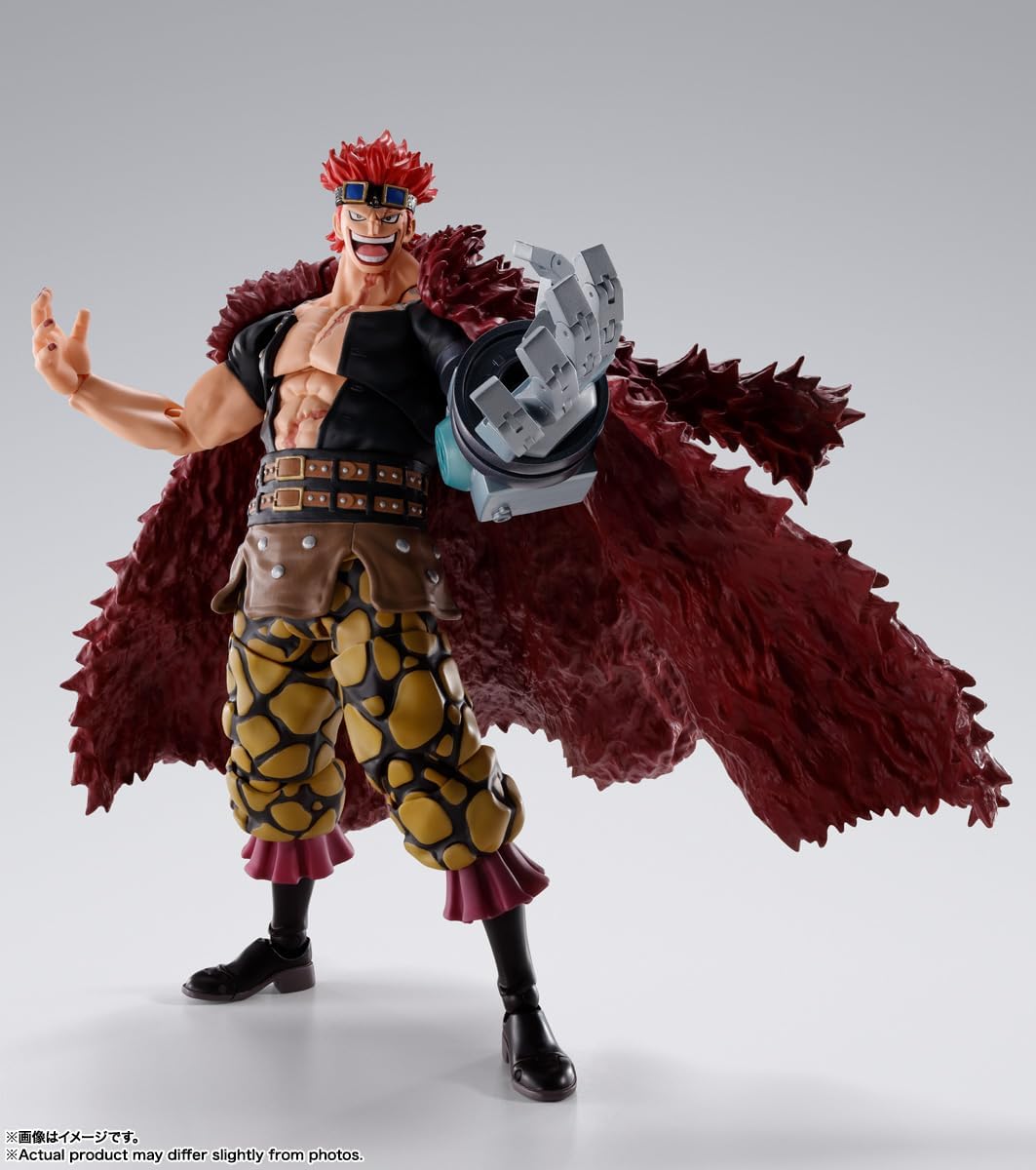 Action figure with red hair and fur-like coat on a gray background One Piece: Eustass Kid (The Raid on Onigashima Ver.) Authentic S.H. Figuarts Fully Articulated Action Figure by Bandai Spirits