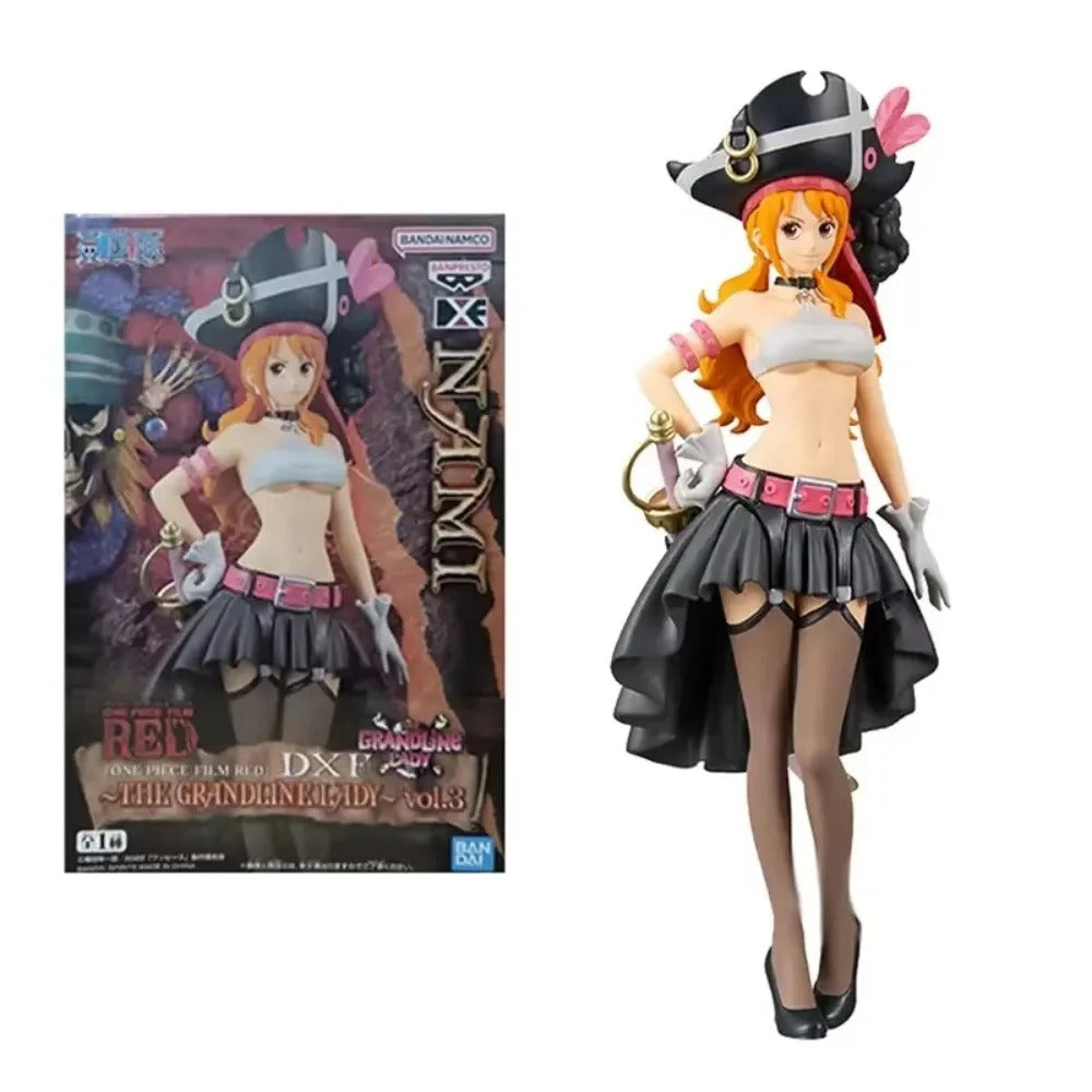 Pirate-themed action figure with packaging on a white background One Piece Film Red: Nami (The Grandline Lady Vol.3) Authentic 19cm PVC Exhibition Scale Statue by Banpresto