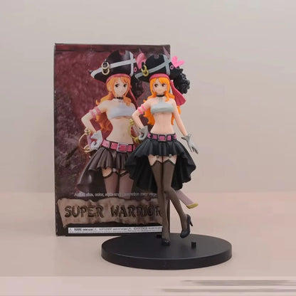 Anime character figurine with pirate-themed outfit in front of its packaging One Piece Film Red: Nami (The Grandline Lady Vol.3) Authentic 19cm PVC Exhibition Scale Statue by Banpresto