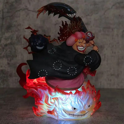 Animated character with a fiery design on a dark background One Piece: Four Emperors Big Mom Charlotte Linlin 26cm Premium Statue – Soul King Climax Combat Edition for Collectors & Media Rooms