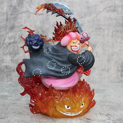 Colorful figurine with a character holding a large weapon on a gray background One Piece: Four Emperors Big Mom Charlotte Linlin 26cm Premium Statue – Soul King Climax Combat Edition for Collectors & Media Rooms