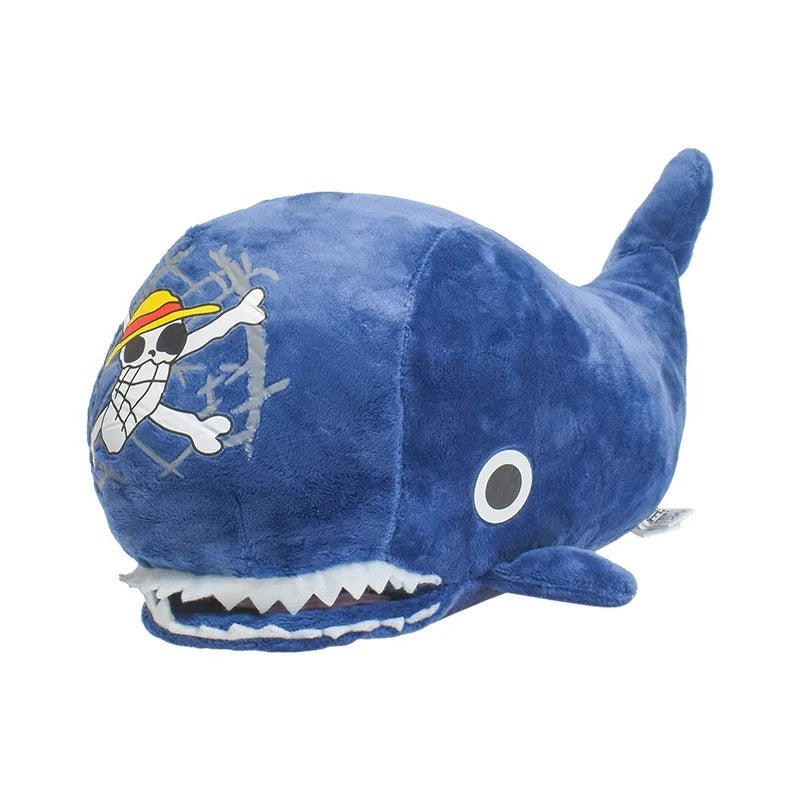 Blue plush shark toy with a pirate design on a white background One Piece: Island Whale Laboon Authentic 25cm Premium Plush Figure