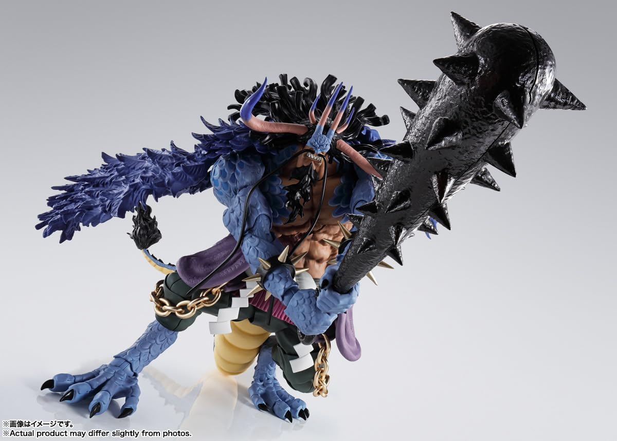 Action figure with blue and black design on a white background One Piece: Kaido - King of the Beasts (Man-Beast Form) Authentic S.H. Figuarts Colossal Fully Articulated Action Figure by Bandai Spirits