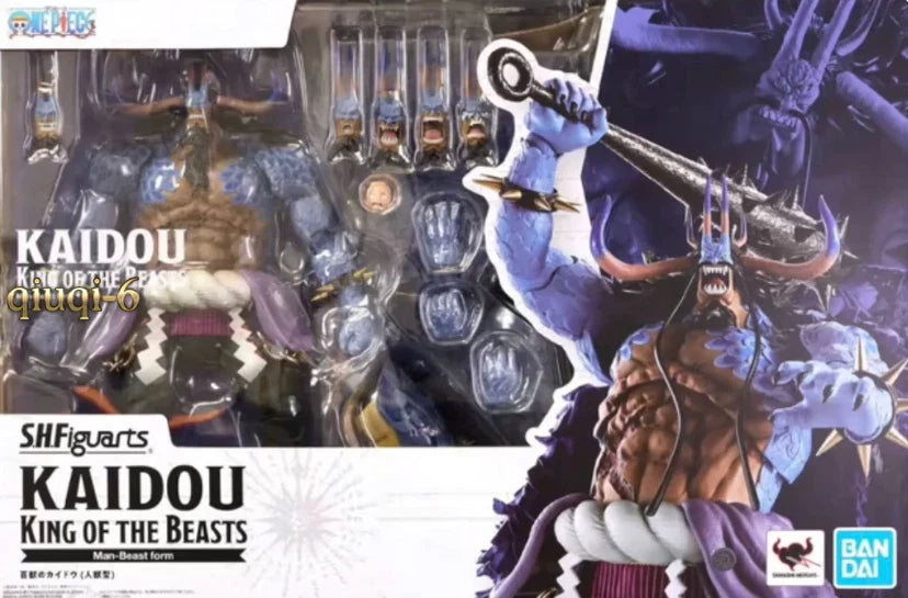 Boxed figure of Kaidou, King of the Beasts, from S.H. Figuarts series by Bandai. One Piece: Kaido - King of the Beasts (Man-Beast Form) Authentic S.H. Figuarts Colossal Fully Articulated Action Figure by Bandai Spirits