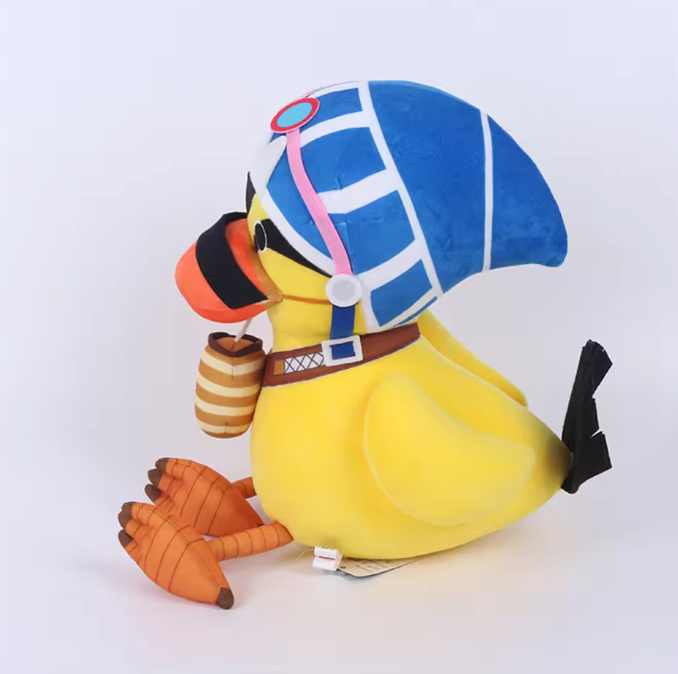 Plush toy duck with a blue helmet and orange beak on a white background One Piece: Karoo Authentic 30cm Premium Plush