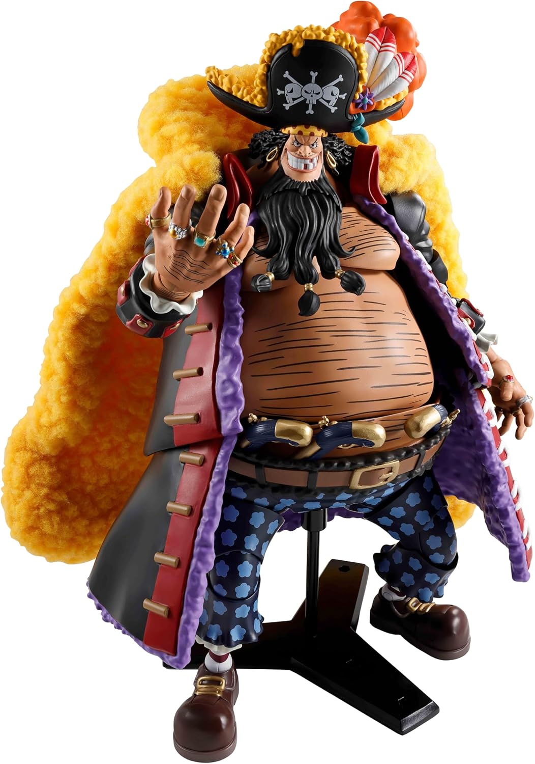 Action figure with a colorful outfit and accessories on a white background One Piece: Marshall D. Teach Blackbeard (Four Emperors Ver.) Authentic S.H. Figuarts Colossal Fully Articulated Action Figure by Bandai Spirits